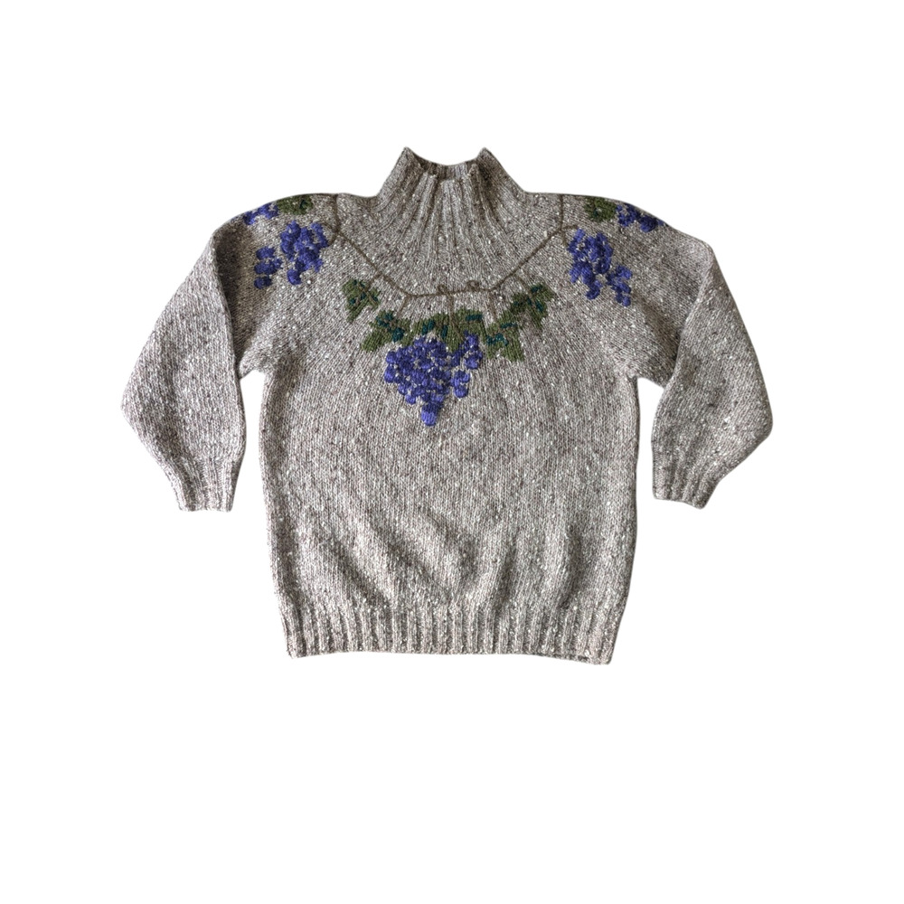 Vintage Ann Taylor Hand Knit Grape Grapevines Pullover Sweater Size Large Wool - Picture 12 of 12